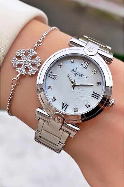 Ferrucci ساعة يد نسائية باللون الفضي الوردي من ماركة Ferruci - سوار