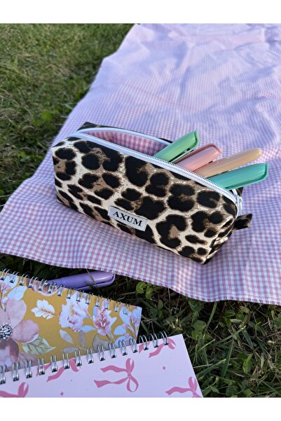 AXUM حقيبة أقلام بنمط الفهد الأسود - 20x7x6 سم