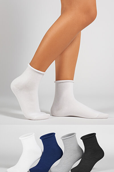 KaeLaurean Women's 4-Piece Cotton Elasticated Multi-Colored Seamless Stretchy Non-Marking Short Non-Tightening Socks