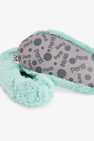 Penti Papuci de casă cu slogan brodat Meeha verde mentă