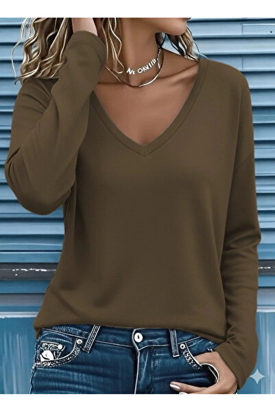 Bijuterria Women's Long Sleeve V Neck Viscose Two Thread Blouse