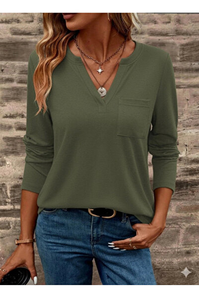 Bijuterria Γυναικεία μπλούζα με μακρύ μανίκι με τσέπες με λαιμόκοψη σε σχήμα ...