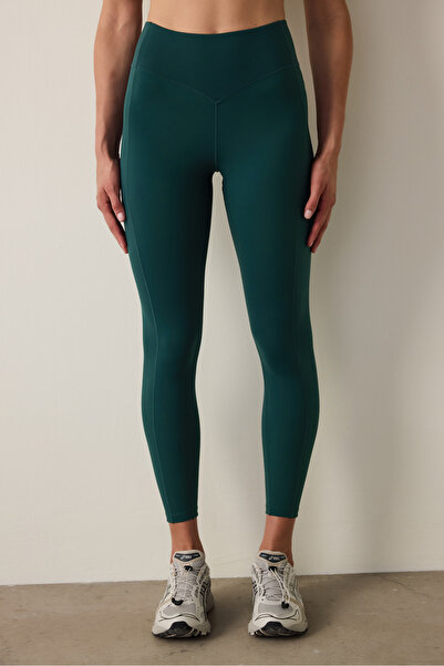 Penti Dark Green Merrow Stitched High Waist Slim Fit Leggings