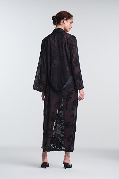 Penti Black Amara Floral Patterned Long Sleeve Dressing Gown