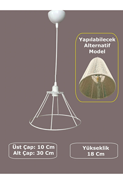 CONANA Konik Avize Teli , İskeleti (Uzun Boy 30x18 Cm) Beyaz Statik Boyalı (D...