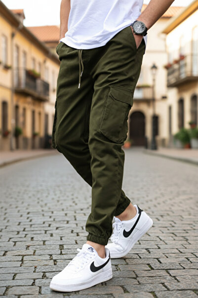 VIKUNYA Dark Khaki Jogger Cargo Pants Cotton and Lycra