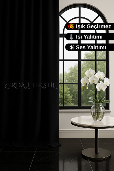 ZERDALİTEKSTİL Özel Dikim 1.Sınıf Siyah Blackout Işık Geçirmez Fon Perde Ekstraforlu Karartma Blackout