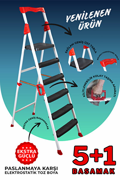 Genel Markalar Elegance 5+1 Geniş Basamaklı Kolay Taşıma Aparatlı Merdiven Kaliteli Paslanmaz