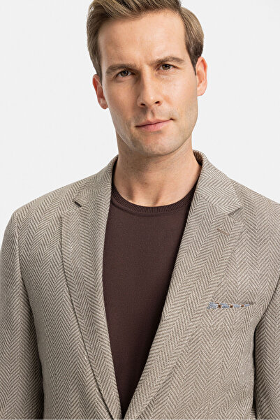 W Collection Beige Buttoned Linen Wool Jacket