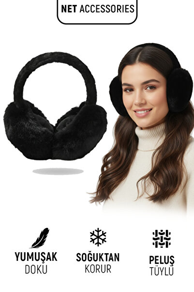 Net Tekstil Black Folding Plush Furry Warm Winter Earmuffs