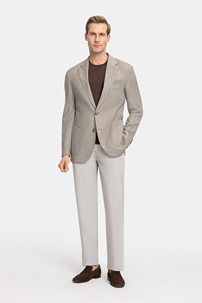 W Collection Beige Buttoned Linen Wool Jacket