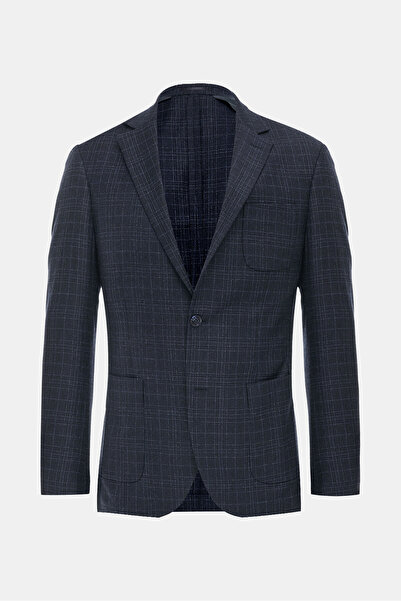 W Collection Dark Blue Buttoned Wool Jacket