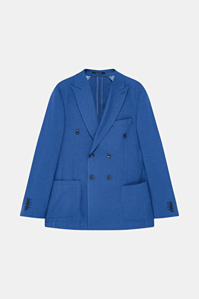 W Collection Dark Blue Buttoned Linen Viscose Jacket