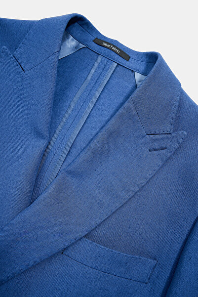 W Collection Dark Blue Buttoned Linen Viscose Jacket