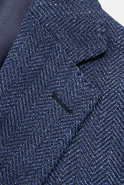 W Collection Dark Blue Buttoned Linen Wool Jacket