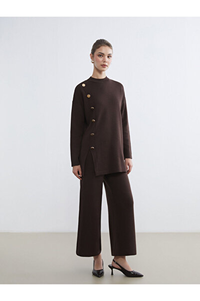 LC Waikiki Γυναικείο πλεκτό παντελόνι με ελαστική μέση και φαρδύ πόδι LCW Mod...