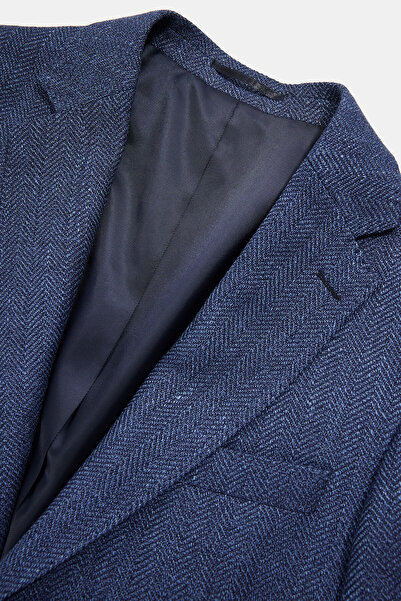 W Collection Dark Blue Buttoned Linen Wool Jacket