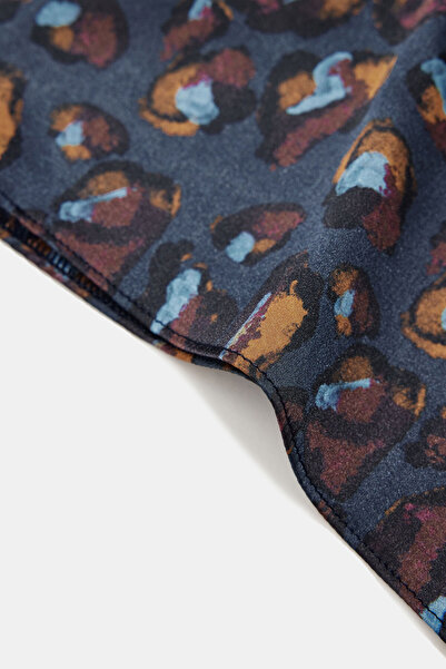 W Collection LACİVERT MİDİ DESENLİ FERMUARLI ETEK