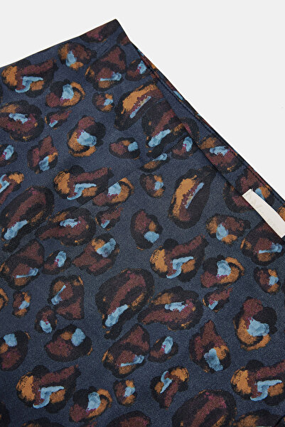 W Collection LACİVERT MİDİ DESENLİ FERMUARLI ETEK