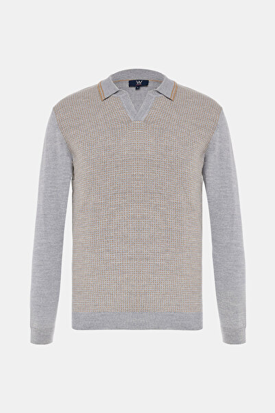 W Collection Gray Polo Collar Long Sleeve Sweater