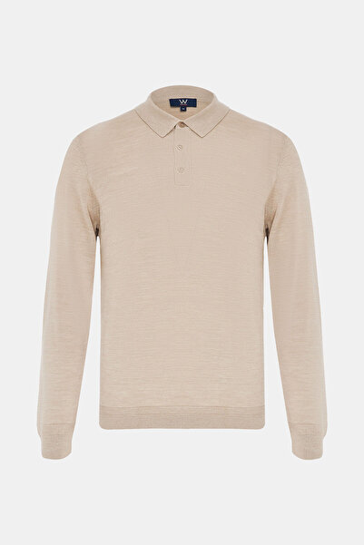 W Collection Beige Polo Collar Long Sleeve Sweater