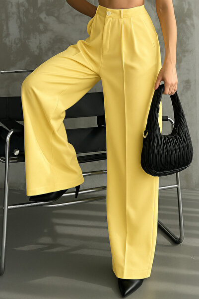 Balenbi Women's Pleated High Waist Wide Leg Stretch Fabric Palazzo Pants 1139