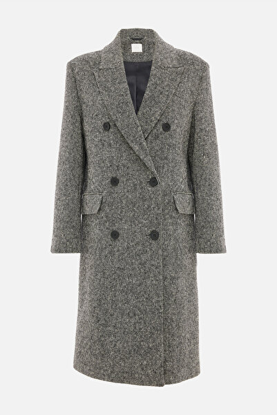 W Collection Black Double Breasted Collar Relax Fit Textured Mantel