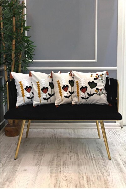 Dolce Mariee Embroidered Tassel Decorative Throw Pillow Cover Set (4 Pieces -...