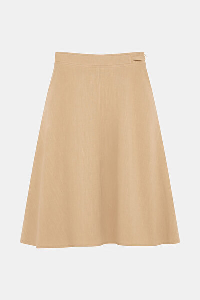 W Collection Beige Linen Viscosa Midi Skirt