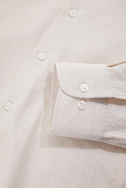 W Collection Beige Long Sleeve Striped Cotton Elastane Shirt