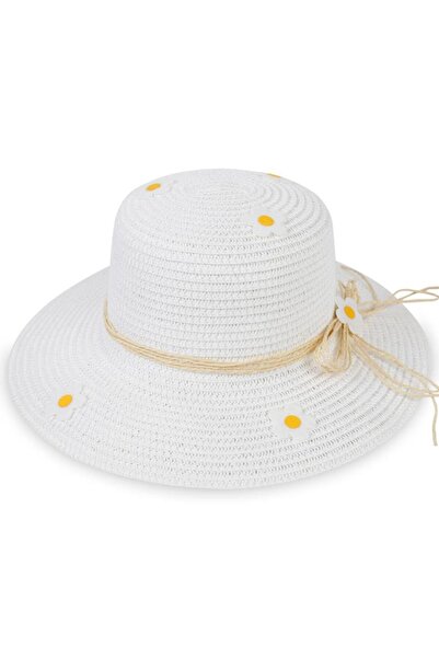 Civil Girls Papatya 6-9 Years Old Girl's Straw Hat - White Standard
