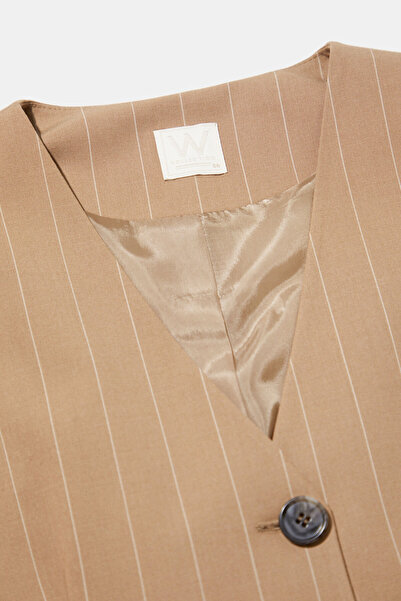 W Collection Camel Striped Sleeveless Dress