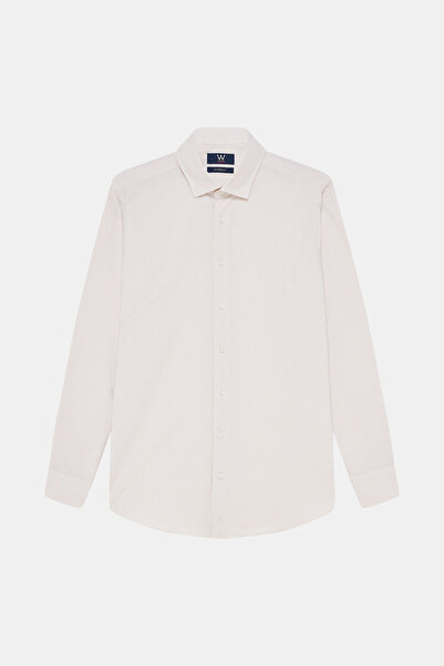 W Collection Beige Long Sleeve Striped Cotton Elastane Shirt