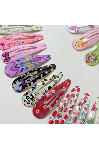 KHAJUL Hair Clips for Girls, 20-Piece 5cm Printed Water Drop Non-Slip Metal Barrettes for Kids and Women