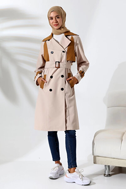 Mihran Butik Waterproof Regular Fit Women's Trench Coat - Double Breasted Collar, Bondit Fabric