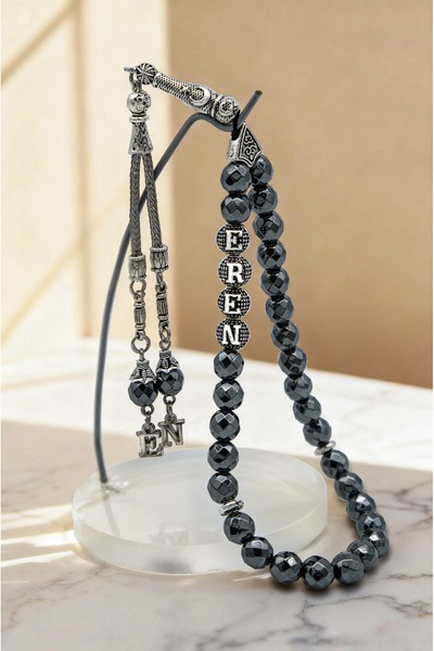 QELA COLLECTION Kişiye Özel İsimli El Yapımı Faset Kesim Hematit Tesbih Erkek...