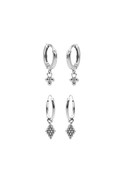 100de100Gübre Karma 925 Ayar Silver Earparty Disk Pırlanta und 10 Nokta Pırla...