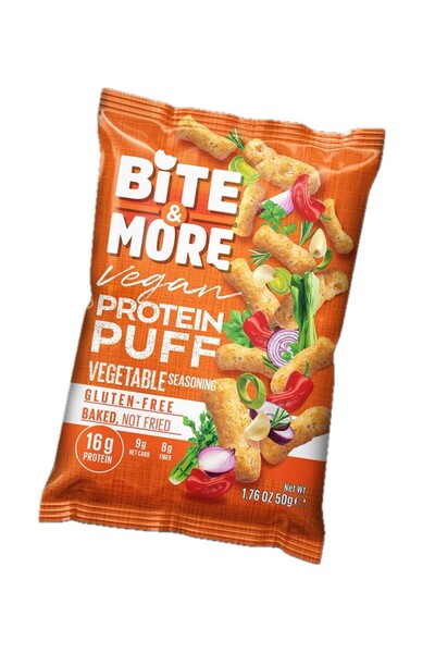 bite & more بايت اند مور -بروتين بفس بنكهة الخضروات المشكلة - Veggie Protein Puffs 12x50g