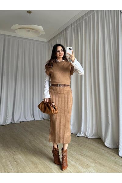 Mooi Butik Πλεκτά WİNONA Σετ 6483 - Καφέ