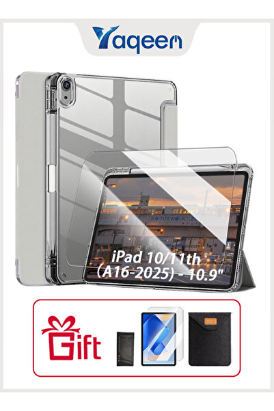 yaqeen iPad 11th (A16) & iPad 10th Generation 10.9 Inch Tpu Transparent Tri-Fold Stand Case With Pen Slot