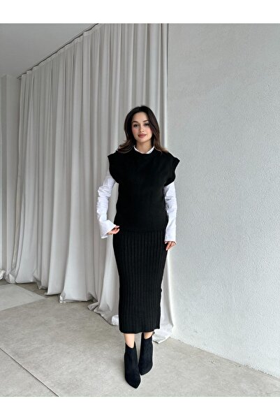 Mooi Butik Knitwear Wi̇nona Set 6483 - Black