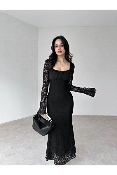 Mooi Butik MONTANA Midi Elbise 5978 - Siyah