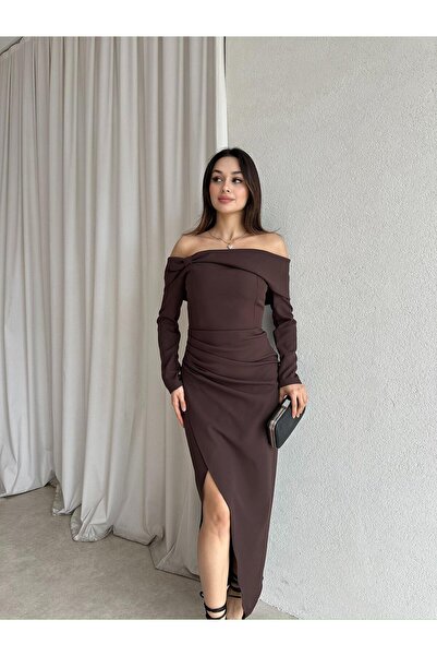 Mooi Butik فستان إميليا ماكسي 4210 - بني غامق