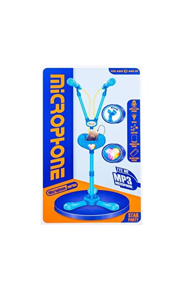 divendi-ro Double Karaoke Microphone, with Batteries and Stand, Blue/Rose, 96 cm Height - Pink