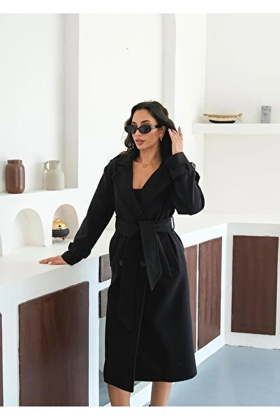 Paragon Women's Black Hijab Cashmere Coat Long Winter Belted Stylish Overcoat Jacket