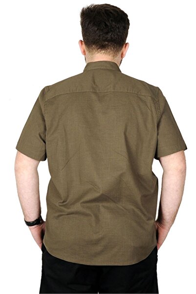 ModeXL Mode Xl Large Size Men's Short Sleeve High Collar 20387 Khaki