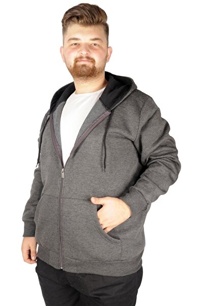 ModeXL Mode Xl Large Size Men's Sweat Zippered Basic 20543 Antramelange
