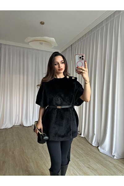 Mooi Butik VELOURA Poncho 6432 - Μαύρο