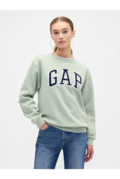 GAP Kadın Açık Yeşil Logo Bisiklet Yaka Fleece Sweatshirt