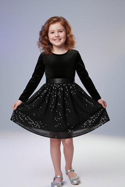 My Kids Wear Κοριτσίστικο φόρεμα με βελούδινη παγιέτα και φουσκωτό φιόγκο για ειδικές περιστάσεις 3-10 ετών